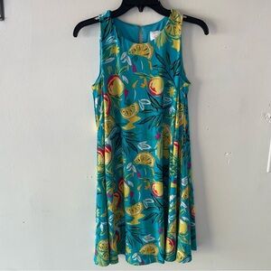 Papagallo blue citrus fruit print dress peaches lemons oranges 37834